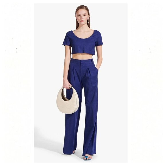 STAUD Bruco Midnight Pant and Tango Tee Crop Top Linen Blend Coord Set